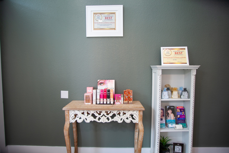 Retail area featuring Skin Script and professional skincare products